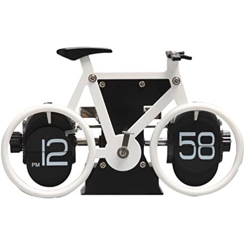 OttoBen Bicycle Flip Clock Old Fashioned 12 Hour AM/PM Display Digital Clocks Auto Flip Down Battery Powered Table Clock for Living Room Décor, Desk, Shelf, Bedroom White Cover