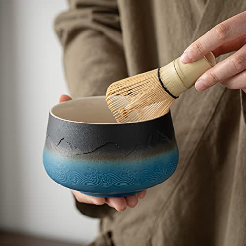 Teanagoo Japanese Matcha Set (7Pcs) Matcha Whisk Mtacha Kit Matcha Bowl Bamboo Matcha Whisk (Chasen) Scoop (Chashaku) Whisk Holder. N23, Gradient Navy, Matcha Green Tea Powder #TOP1