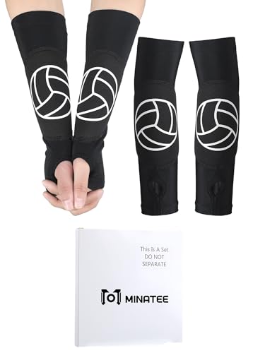 Minatee Volleyball Arm Sleeves Passing Hitting Forearm Sleeves with Protection Pads and Thumb Hole Padded Volleyball Sleeves (1 Pair, 12 Inch)