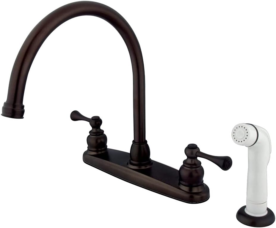 Kingston Brass KB725BL Vintage Gooseneck Kitchen Faucet with White Sprayer, Oil Rubbed Bronze