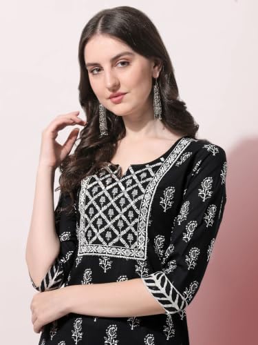 Image of MIRCHI FASHION Women's Straight Fit Pure Cotton Embellished Floral Printed Kurta Set with Dupatta and Trouser