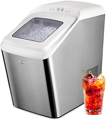 Gevi Household Countertop Nugget Ice Maker Machine, Stainless Steel Housing, Quiet Operation, Max 29Lbs/Day, Self Cleaning, Auto Water Refill, Portable Compact Design for Party RV (GIMN-1102 White)