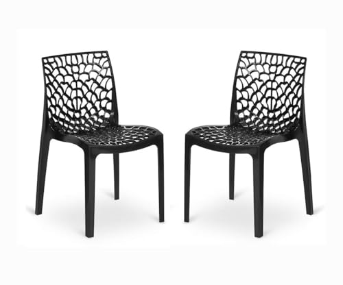 Image of activa Web Designer Plastic Chair for Home, Office and Restaurant and Cafe|Armless Chair for Dining Room| Heavy Duty Outdoor Plastic Chair | Designer Balcony Chair (Black, Set of 2)