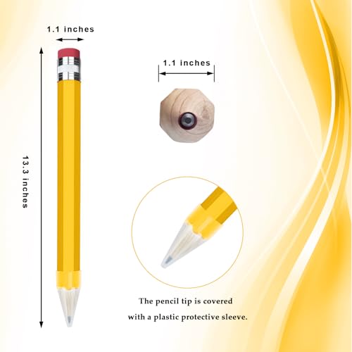 lyforx Wooden Jumbo Pencils 13.3'' Funny Giant Pencil For Party Favors Novelty Large Pencil For School Home Office Prop Supplies 2pcs Yellow