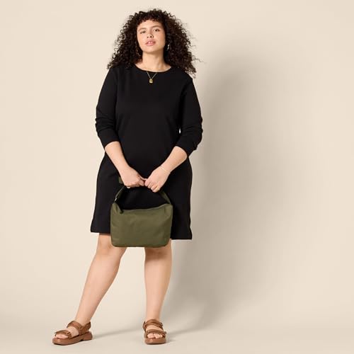 Amazon Essentials Women's Relaxed Fit Long-Sleeve Sweatshirt Dress with Ribbed Details, Crewneck Fleece Above-The-Knee, Black, Large by Amazon Essentials - Used condition - Image 6