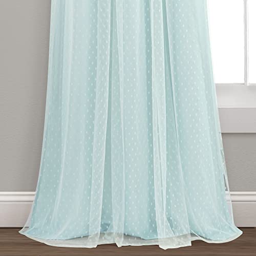Lush Decor Cottage Polka Dot Sheer Window Curtain Panel Pair Including Tieback, 84" L X 38" W, Blue #TOP4