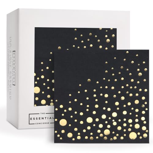 Black and Gold Cocktail Napkins, 100 Black Party Napkins, 5x5 Inch