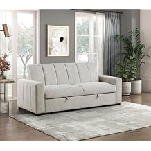 JINS&VICO Sleeper Sofa Bed, Pull-Out Convertible Sofa Bed, Convertible Studio Sofa with Adjustable Backrest, Solid Wood Living Room Furniture for Apartments, Office, Light Gray