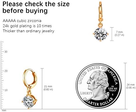 Dangle Drop Earrings for Women and Girls with a Round CZ Cubic Zirconias and 14K Gold Plated Hypoallergenic Lightweight Clasp
