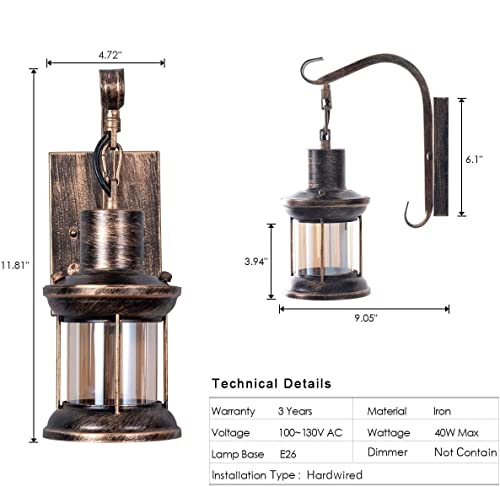 Rustic Wall Light Fixtures, Oil Rubbed Bronze Finish Indoor Vintage Wall Light Wall Sconce Industrial Lamp Fixture Glass Shade Farmhouse Metal Sconces Wall Lights For Bedroom Living Room Cafe(2 Pack) #TOP6