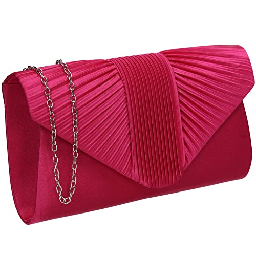 SwankySwans Sophie Womens Satin Party Prom Wedding Evening Clutch Bag Purse (Fuchsia)