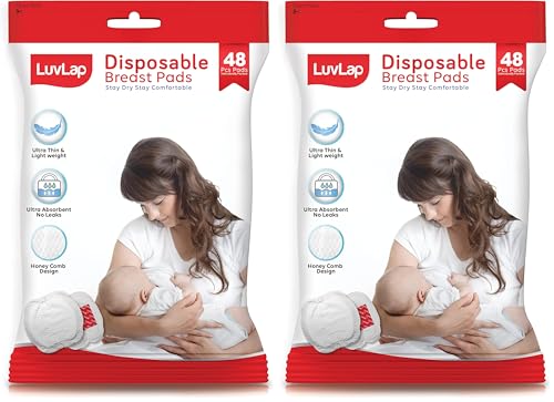 Image of LuvLap Ultra Thin Honeycomb Nursing Breast Pads, 48pcs, Disposable Maternity Pads, Highly Absorbent & Soft, Discreet Fit Breastfeeding pad, New Resealable Pack (Pack of 2)