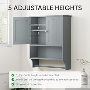 Smuxee Grey Bathroom Cabinet Wall Mounted with Towels Bar, Bathroom Medicine Cabinet with 2 Door Adjustable Shelves, Over Toilet Cabinet for Bathroom Laundry Room Kitchen Smuxee Grey Bathroom Cabinet Wall Mounted with Towels Bar Bathroom Medicine Cabinet with 2 Door Adjustable Shelves Over Toilet Cabinet for Bathroom Laundry Room Kitchen