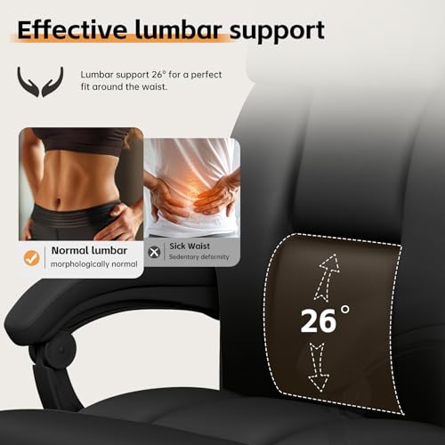 HapGIFT Big and Tall Office Chair with Footrest, Ergonomic Office Chair Computer with Headrest, High Back Desk Chair, Executive Reclining Chair for Adults, Home, 300Lbs, Black by HapGIFTㅤ - Image 5