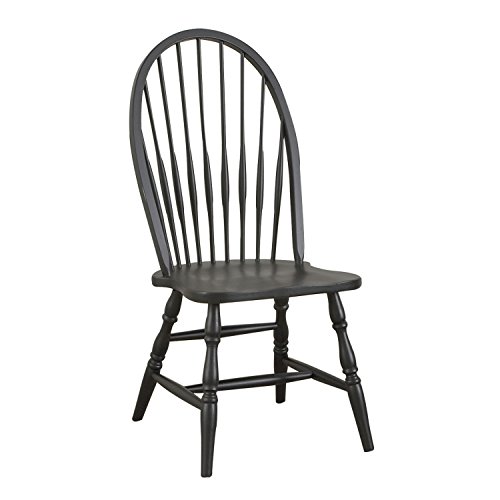 Carolina Chair & Table Windsor Dining Chair with Traditional Spindle Back Design – Multi-Step Hand Finish, Solid Wood Chair - Armless Square Seat with Tapered Legs for Dining Room (Antique Black)