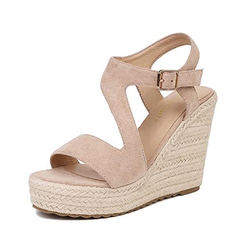 Image of Women's Wedge Sandals, Espadrille Platform Summer Sandals, Wedge Ankle Strap Open Toe Sandals