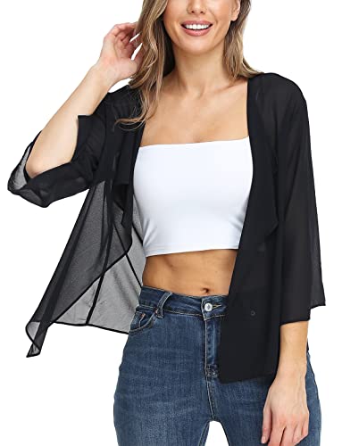 MISS MOLY Women's Bolero Shrug Cardigan Open Front Cover Up Chiffon Sheer 3/4 Sleeve Kimono2