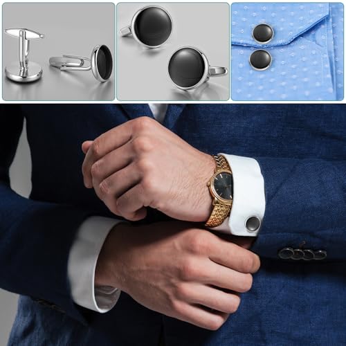 LLOUSSAK Mens Classic Black Silver Cuff Links, Elegant Men\'s Cuff Links for Business and Wedding, Copper Alloy Cufflinks, Mens Cufflinks for Formal Attire