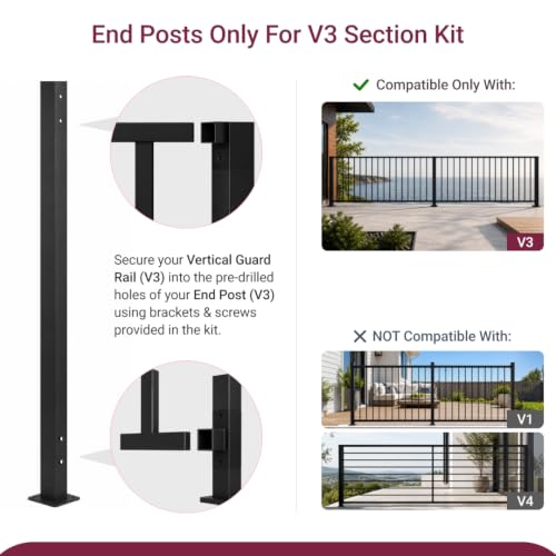 CR Fence & Rail V3 (ONLY) 42" H Vertical Guard Rail 2X End Post DIY Kit, Bracket Included (NOT Compatible with Other Systems) by CHR - Used condition - Image 4