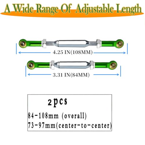 2026 New Stainless Steel Turnbuckles, 88-108mm Tie Rods with Spacers fit for 1/10 Traxxas Slash 4X4/2WD,Rustler 2WD,Stampede VXL,Rustler 4X4 （VXL）,Bandit/VXL,Hoss 4X4（VXL）,RC Car Hops Up Parts(Green)