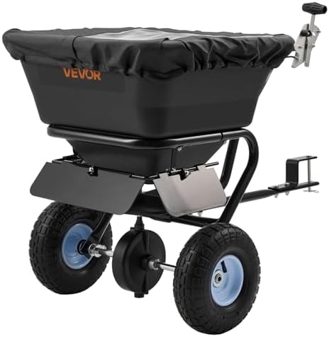 Top 5 Lawn Fertilizer Spreaders That Will Change Your Gardening Game 8 VEVOR Tow-Behind Spreader, 9.8 ft Spreading Width, Broadcast Spreader with 10" All-Terrain Tires, 85 lbs Capacity Hopper, Adjustable Flow Control, Lawn Spreaders for Seed Fertilizer Ice Melt