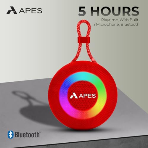 Image of APES Beat Bluetooth Speaker, Wireless Portable Speaker, 5hrs Playtime, Dynamic RGB LED's (Red)
