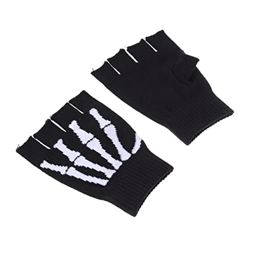 PartyKindom Fingerless Skeleton Gloves Knit Gloves Men for Winter Unisex Halloween Accessory