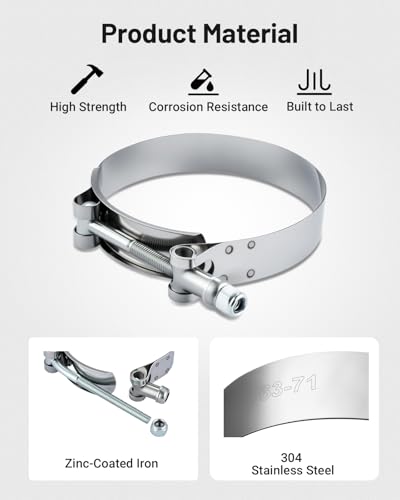 Image of EVIL ENERGY 3.5 Inch T Bolt Hose Clamps, Stainless Steel 304 Turbo Intake Clamp, Working Range 86mm-94 mm for 3 1 /2 inch Hose ID, Pipe Intercooler Clamp for Automotive, 4PCS