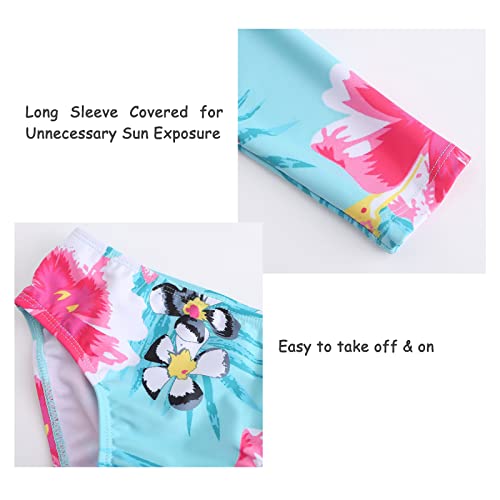 Image of Girls Two Piece Rash Guard Swimsuits Set Long Sleeve Bathing Suit with UPF 50+ Sun Protection Kids Sunsuits Swimwear Set