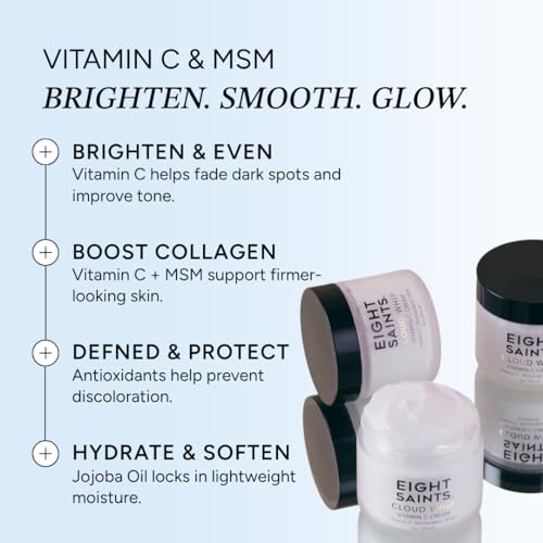 Eight Saints Skincare Cloud Whip Vitamin C Face Moisturizer, Day Cream For Women, Anti Aging Cream To Reduce Fine Lines and Wrinkles, with Vitamin B5, Cocoa Butter, and Jojoba Oil, 2 Ounces