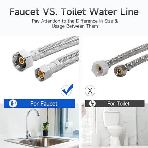 JUWO 20\" Faucet Supply Line, 3/8\" Comp x 1/2\" FIP Stainless Steel Kitchen Faucet Hose Connector, For Small Kitchen Sink with Short Distance (10-Pack) - Thumbnail 4