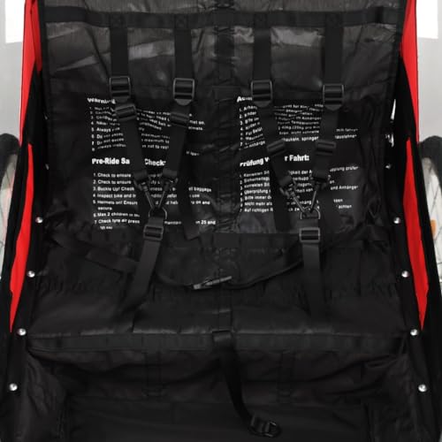 Vidaxl Rimorchio Da Bici Bambini E Passeggino 2 In 1 Nero E Rosso Trasportino - 5