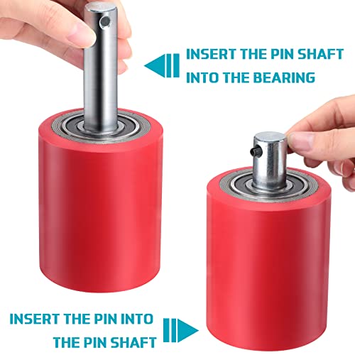 Image of Minatee 12 Pcs Pallet Jack /Truck Load Wheels Full Set 3 inch x 3.7 inch with Bearings Axles and Entry Exit Roller(Red)