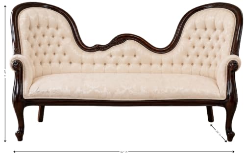 Image of Victorian Style Chaise Lounge, Tufted Cream Upholstery, Mahogany Wood Frame, Classic Living Room Furniture (Cream Ivory)