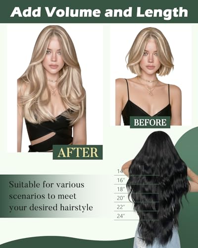 Image of Ugeat Weft Hair Extensions Human Hair, Sew in Hair Extensions 18 Inch 100g, Hair Weft Extensions Light Brown Highlights Platinum Blonde, Softness