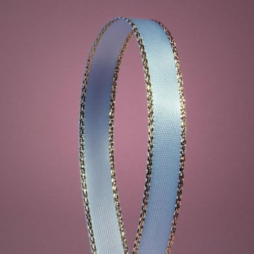 Light Blue Satin Ribbon with Gold Edges, 3/8