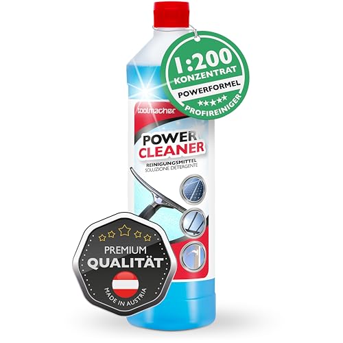 toolmacher POWER CLEANER Fensterreiniger Konzentrat 1L [1:200 KONZENTRAT] Glasreiniger Vordach - Balkonkraftwerk Photovoltaik Reiniger - Spiegel, Duschkabine und Fenster putzen ohne Fensterputzroboter
