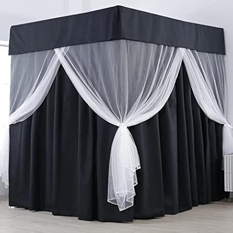 Mengersi Canopy Bed Curtains 2-in-1 Anti-Glare Windproof Lightproof Bed Canopy for Adults Girls Boys Gift Home Bedroom Decoration (King, Black) Cover