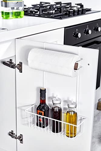 Tidiser® 2 in 1 Over Cabinet Hanging Basket~2 in 1 Over Cabinet Kitchen Roll Holder~Multiuse Over Cupboard Storage~Premium Quality Black White & Chrome~Metal~30cm(L) x 10.5cm(W) x 43cm (H) (White)