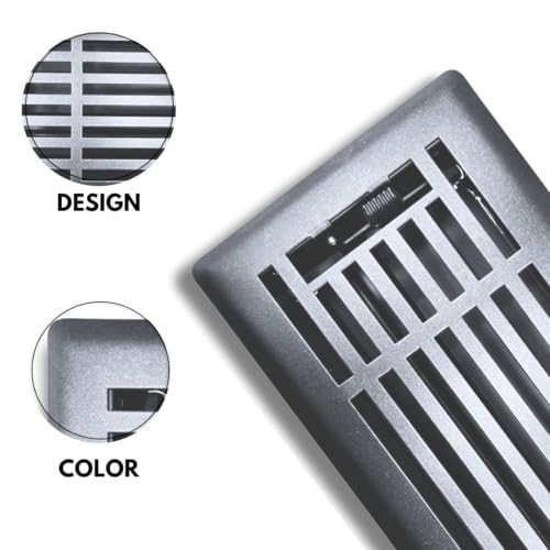 Sierra Grates 4" x 10" Linear Design Steel Floor Register in Granite Grey Finish with mounting Clips for Floor or Side Wall Decorative Air Vent Covers- Floor Register 4” x 10” by Sierra Grates - Image 3