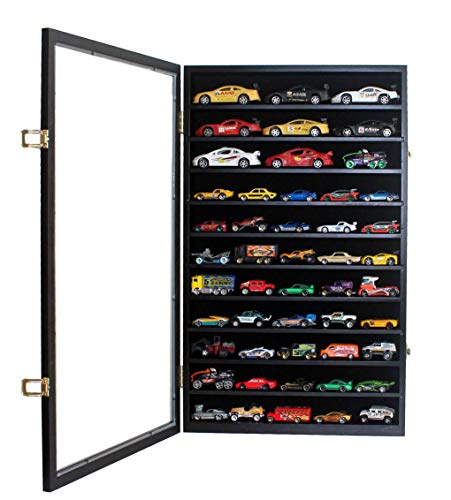 Toys Cars Diecast Display Case Cabinet Wall Rack Compatible with Hot Wheels and Matchbox Cars 1/64-1/43 Scale, 26.5" H X 16" W X 3.25" D Black Color Frame - Thumbnail 5