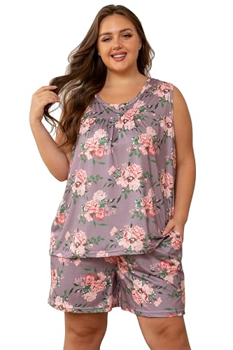Vozanet-Womens-Sleeveless-Pajama-Sets-Tank-Top-and-Shorts-Sleepwear-With-Pockets-Plus-Size-Floral-Ladies-Nighty-Loungewear
