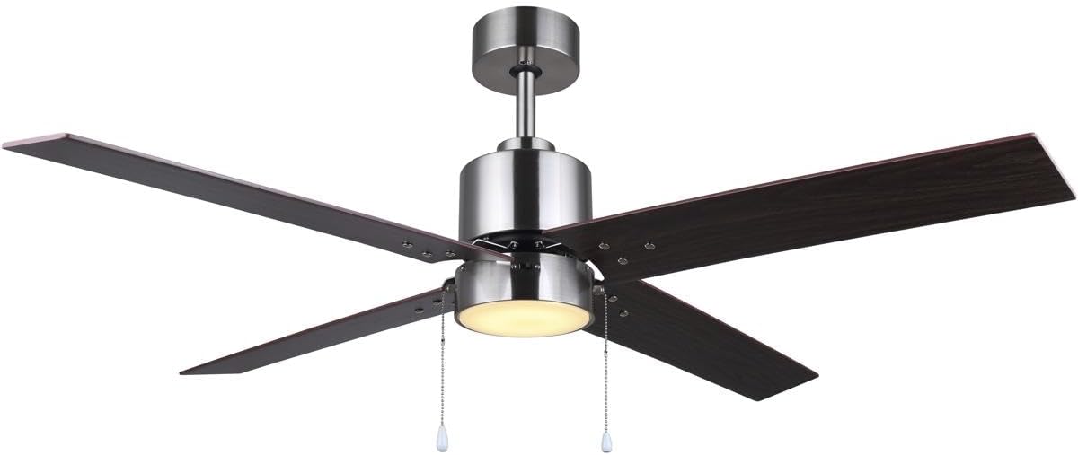 CFan 52" Spec. CF52TAT4BN-ES: Stylish 4 Pylwood Blade Ceiling Fan with Walnut and Grey Blade Color, Downrod Mount, Acrylic, 1x20W Integrated LED, 1000Lumen, Energy Star Certified