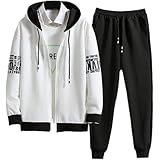 [エンプティオ] 前開き ジャージ 上下セット 上下 ボトムス フルジップ チャック スポーツウェア 部屋着 スウェット ファスナー パンツ ランニング ズボン セットアップ 長袖 ルームウェア トップス トレーニング 細身 メッシュ フィット アウトドア フード付 ジップアップ ジム ジップ ボトム 運動 9分丈 b系 フォーマル ヒップホップ スエット モード系 フィットネス (2XL) 白色