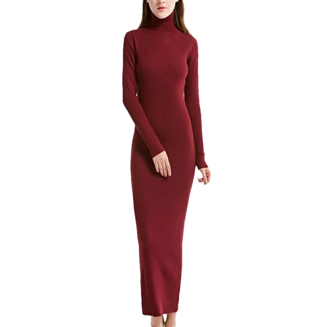 Dvbfufv Women Fashion Sexy Party Knit Dress Winter Long Sleeve Turtleneck Maxi Dress Workwear Office Slim Dress