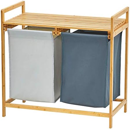 Amazon.com: WORTHYEAH Bamboo Laundry Hamper and Shelf, Dual ...
