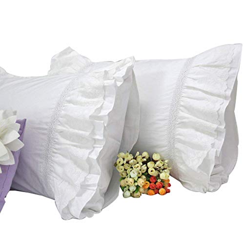 Queen's House Shams Cotton Lace White Pillowcases Set of 2-Queen Size,F