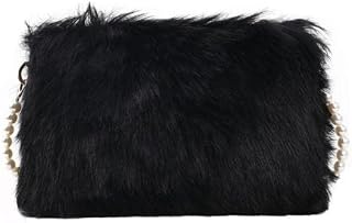 Umhängetasche für Damen und Mädchen, Kunstfell, mit Kette, flauschige Handtasche für Abend und Handy, modische Clutch und Tragetasche