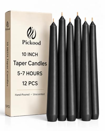 12-Pack Black Unscented Dripless 10-Inch Taper Candles