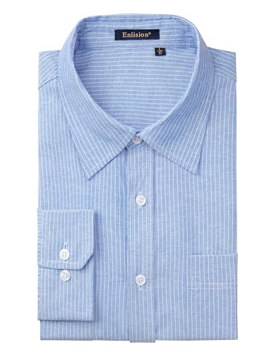 Enlision Blue Striped Shirts for Men UK Long Sleeve Mens Oxford Casual Pinstripe Shirts Buttoned for Formal Business Light Blue L